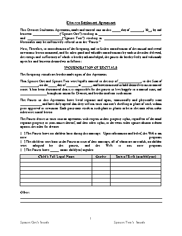 Sample Divorce Settlement Agreement Template PDF ApproveMe