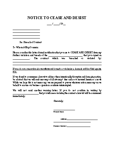 Free Cease And Desist Template For Your Needs