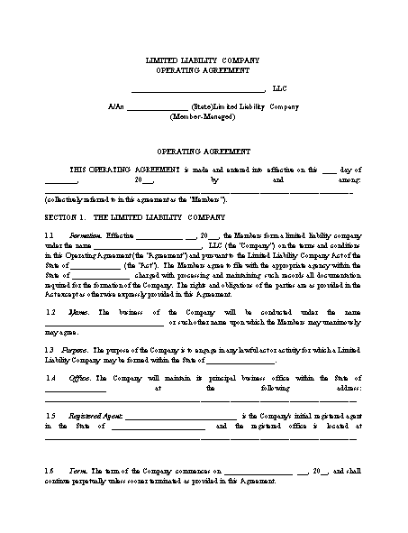 Member Managed LLC Operating Agreement Template ApproveMe